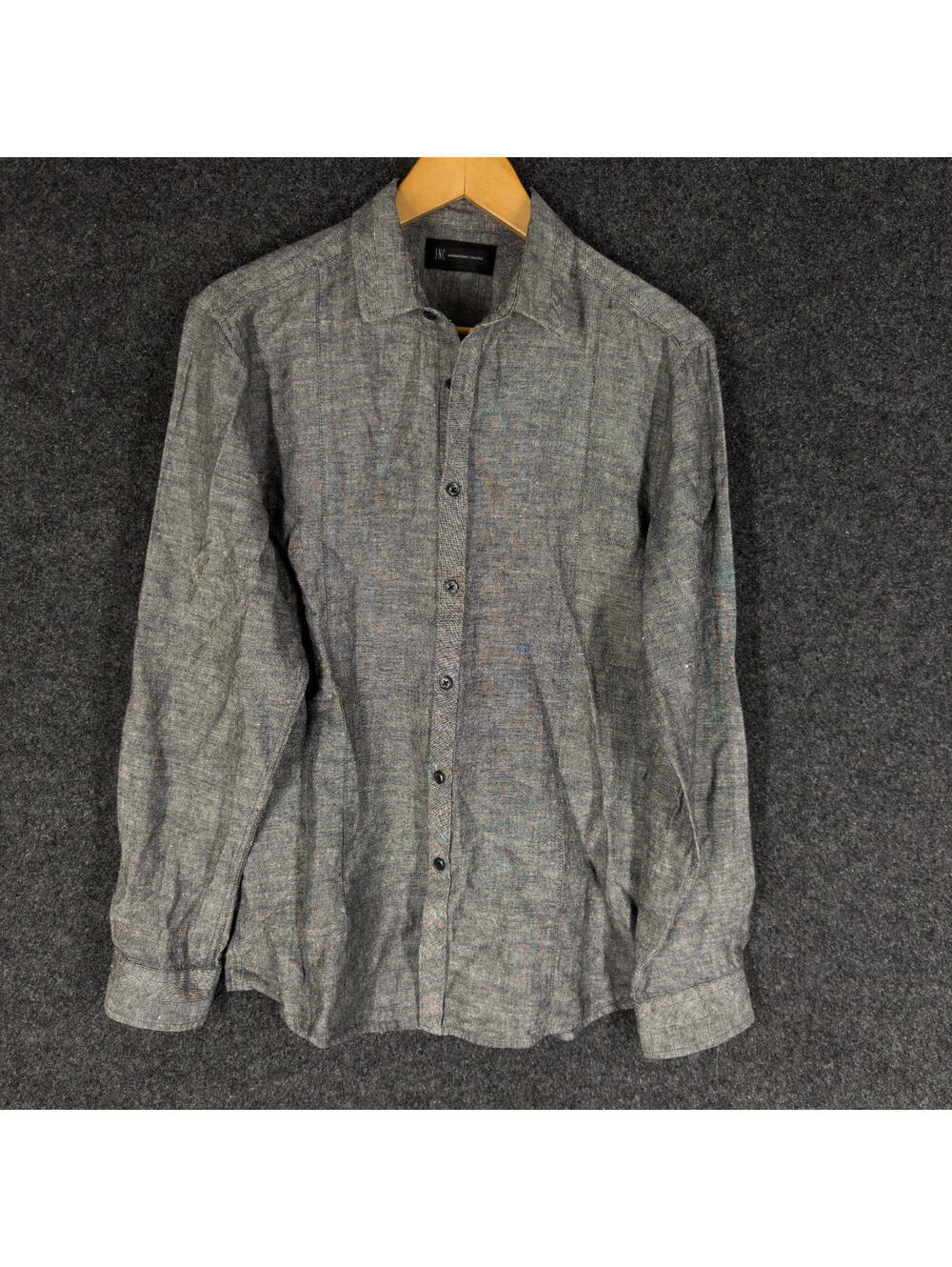 INC International Concepts Shirt Men M Medium Gray Button Up Collared Linen